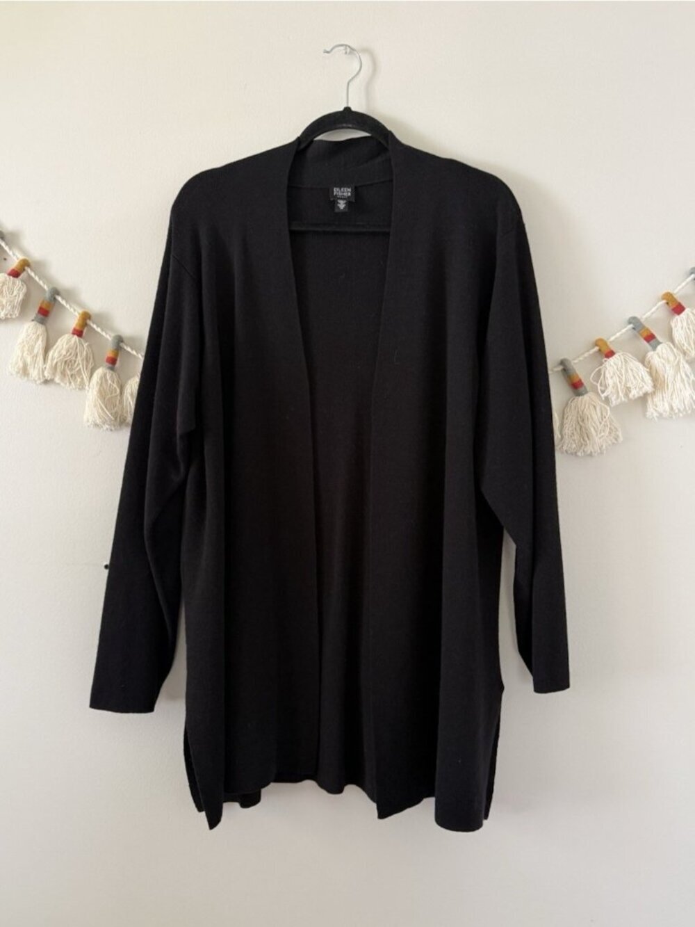 Eileen Fisher Merino Wool Knit Open Front Longline Cardigan Layering Modest 1x